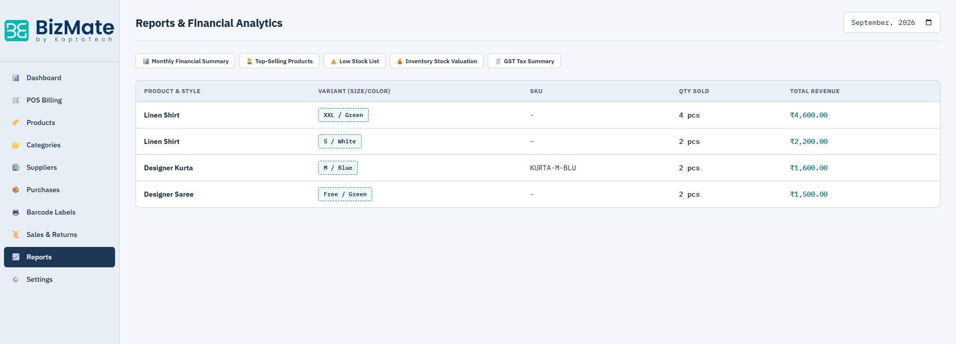 BizMate reports and financial analytics
